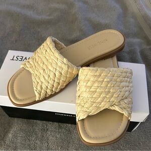 Nine West Cream Woven Sandals Elegant Slip-On